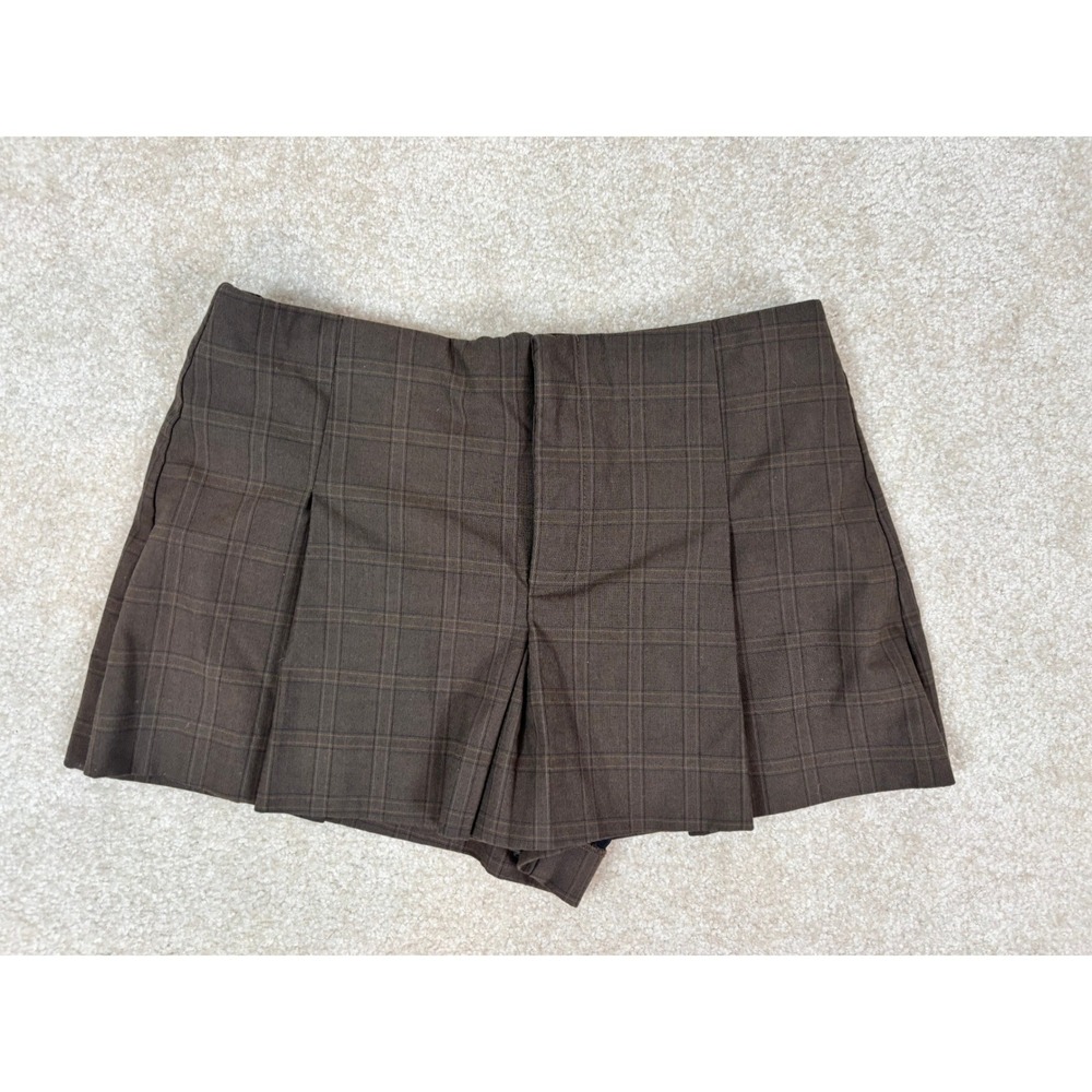 Zara Brown Plaid Pleated High Rise Mini Skort Size Medium 4661/413/753
